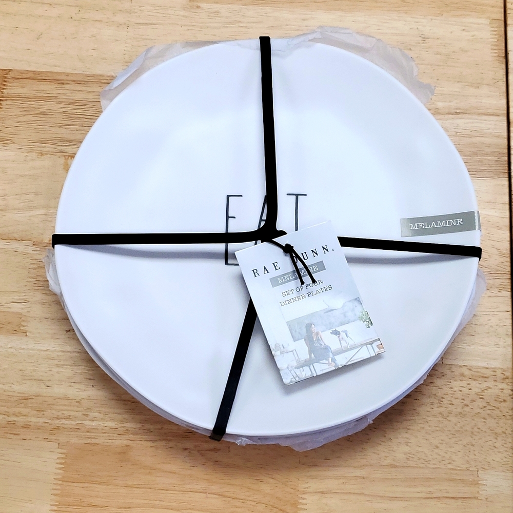 Rae Dunn Melamine Dinner Plates, Set of 4, EAT.
